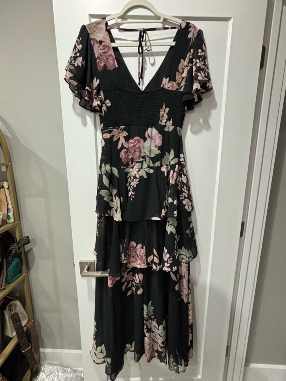 Lulu's Black Maxi Dress with Pink & Green Floral Print - Picture 3 of 6